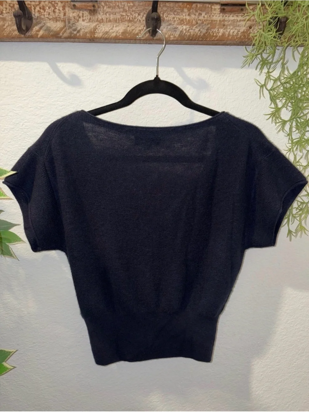 J. Crew Navy Short Sleeve 100% Cashmere V-Neck Button Top